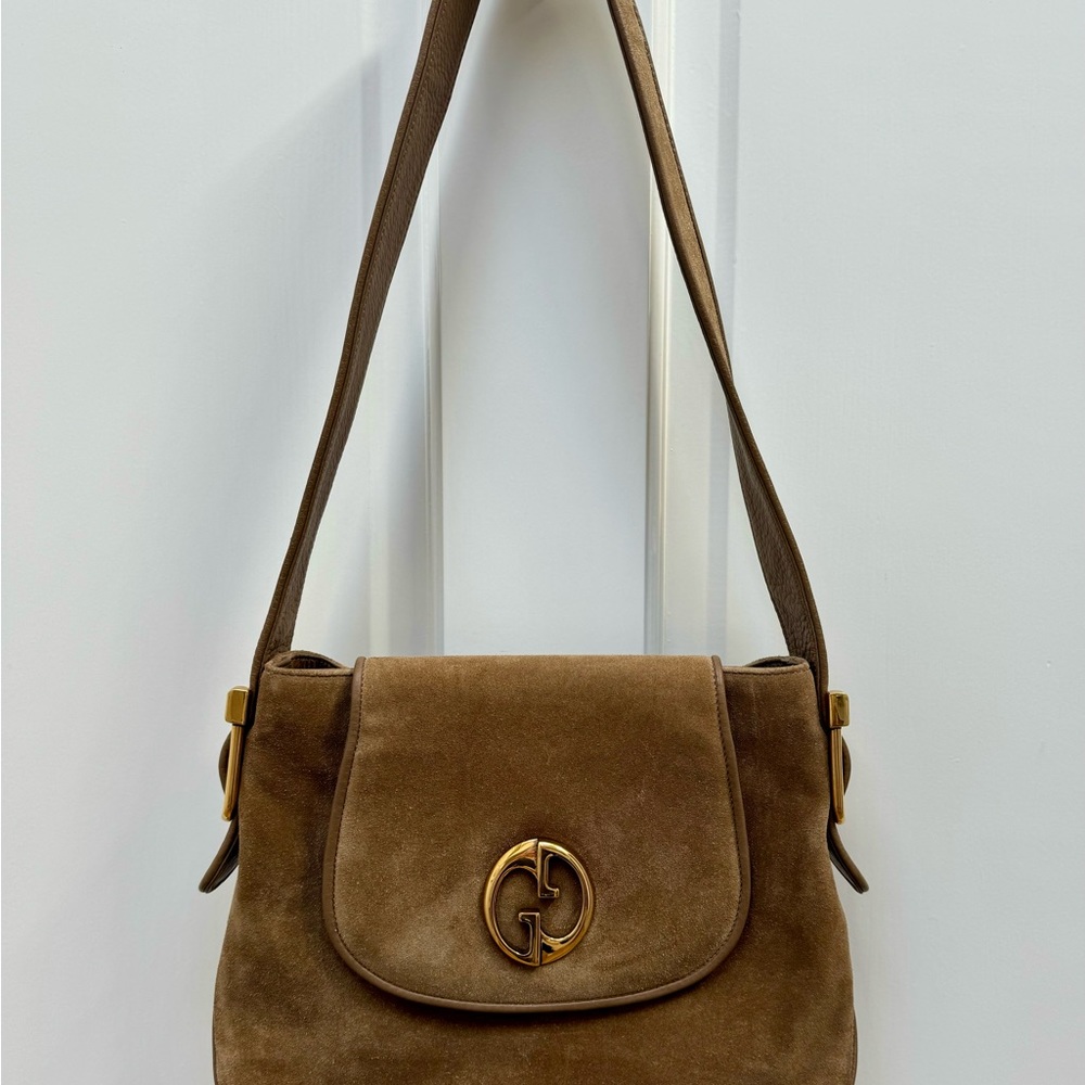 Gucci Taupe Suede Shoulder Bag with Gold Hardware - Picture 3 of 15